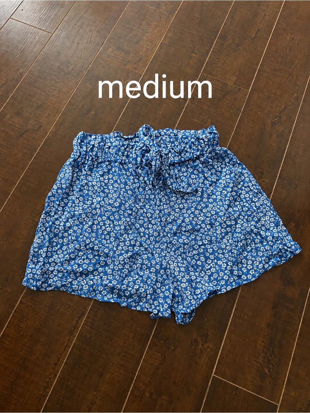 Blue Floral Paperbag Waist Women's Shorts